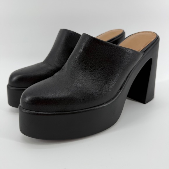 Gianni Bini Platform Mules Size 10 Black Leather Chunky Block Heel Slip On Shoes - Picture 1 of 10